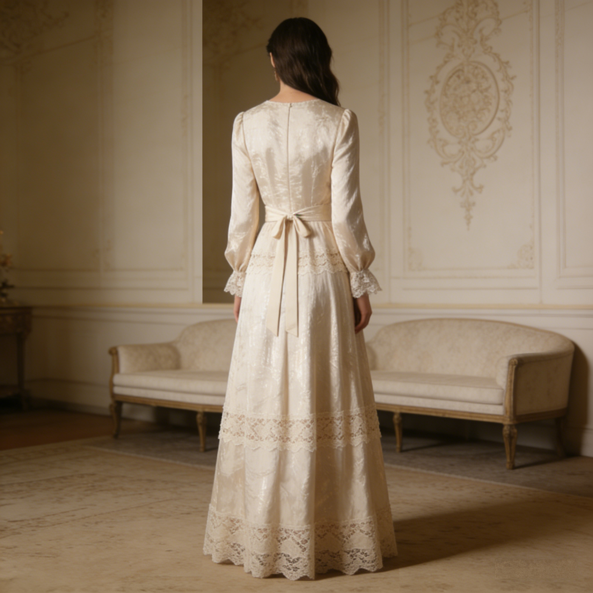 Seraphina Lace & Satin Cottagecore Midi Dress: The Victorian Dream Gown