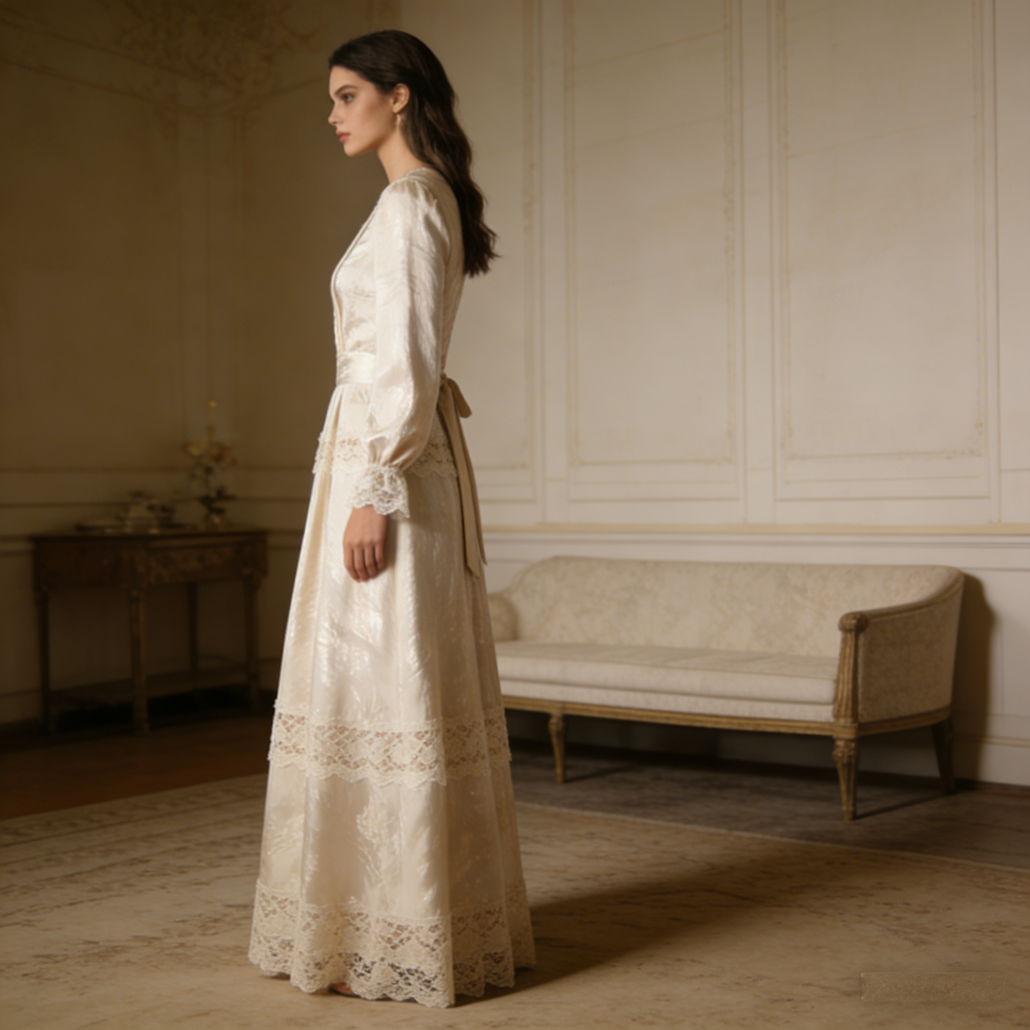 Seraphina Lace & Satin Cottagecore Midi Dress: The Victorian Dream Gown